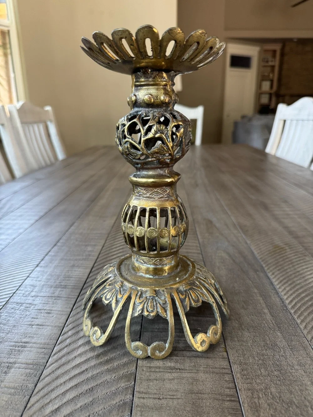Vintage Brass Single Ornate Candle Holder